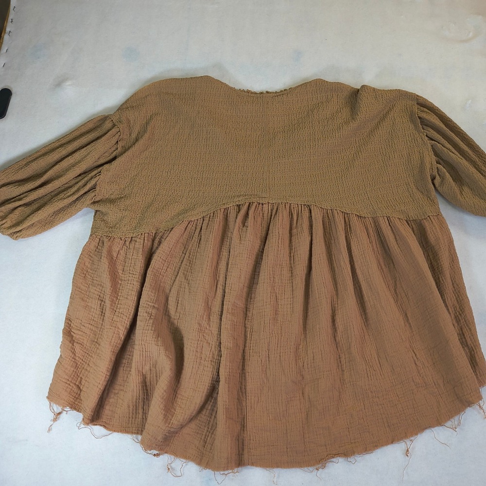 Oli & Hali Womens Textured Gauze Babydoll Tunic Top Brown Medium - Picture 2 of 12